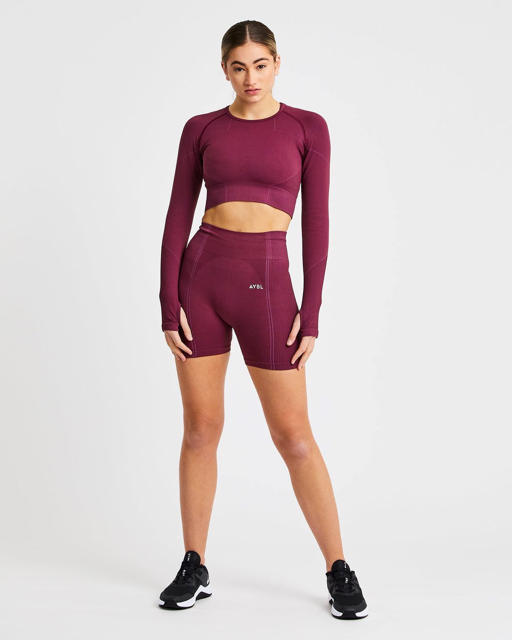 AYBL Reflex Seamless Long Sleeve Crop Top Plum | CJZOP1239