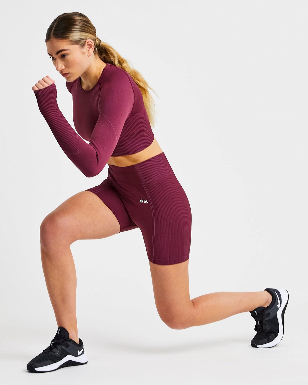 AYBL Reflex Seamless Long Sleeve Crop Top Plum | CJZOP1239