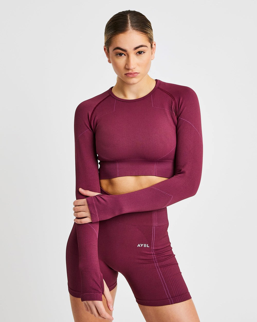 AYBL Reflex Seamless Long Sleeve Crop Top Plum | CJZOP1239