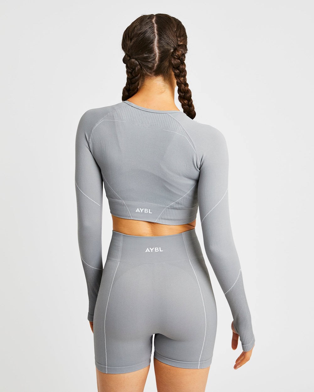 AYBL Reflex Seamless Long Sleeve Crop Top Gris | OXUKG6319