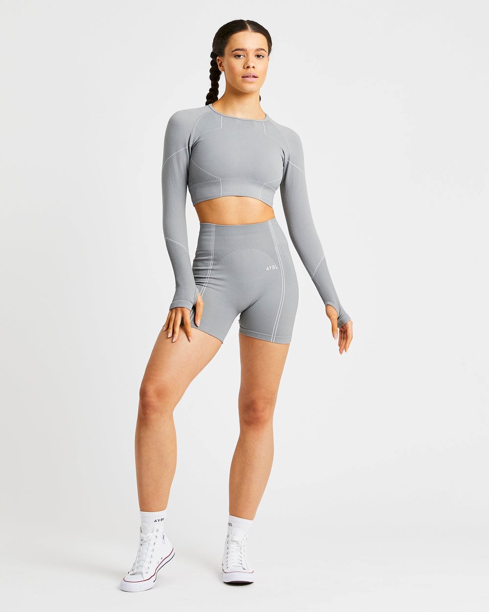 AYBL Reflex Seamless Long Sleeve Crop Top Gris | OXUKG6319