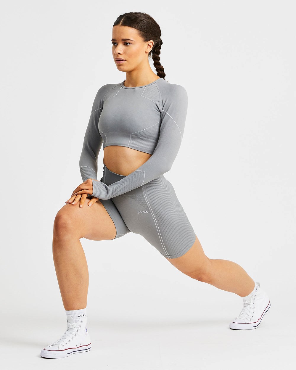 AYBL Reflex Seamless Long Sleeve Crop Top Gris | OXUKG6319