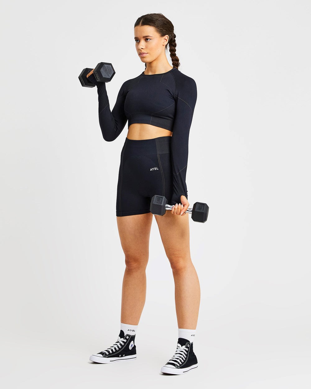 AYBL Reflex Seamless Long Sleeve Crop Top Negras | SXLBE3157