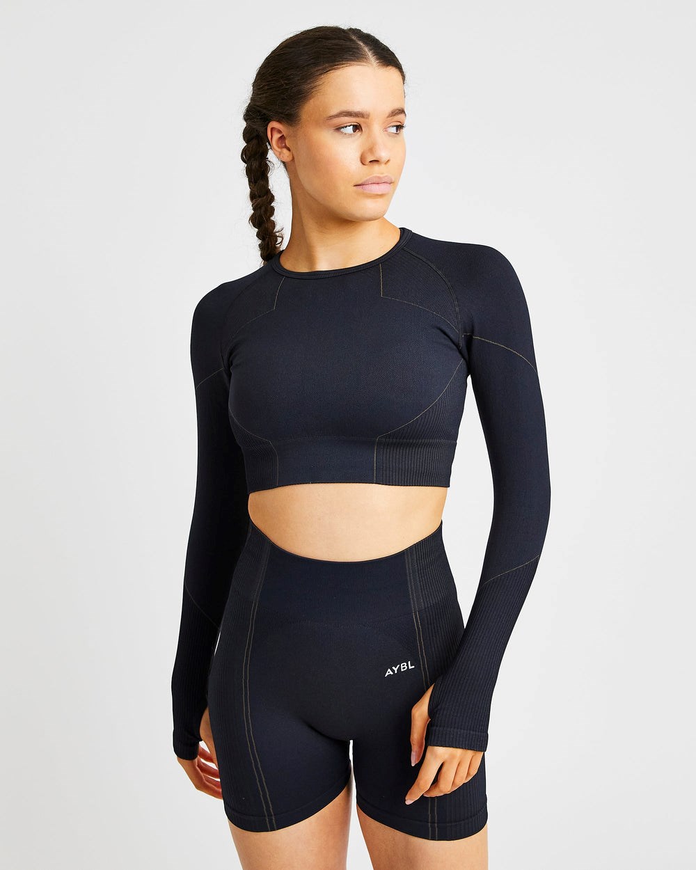 AYBL Reflex Seamless Long Sleeve Crop Top Negras | SXLBE3157