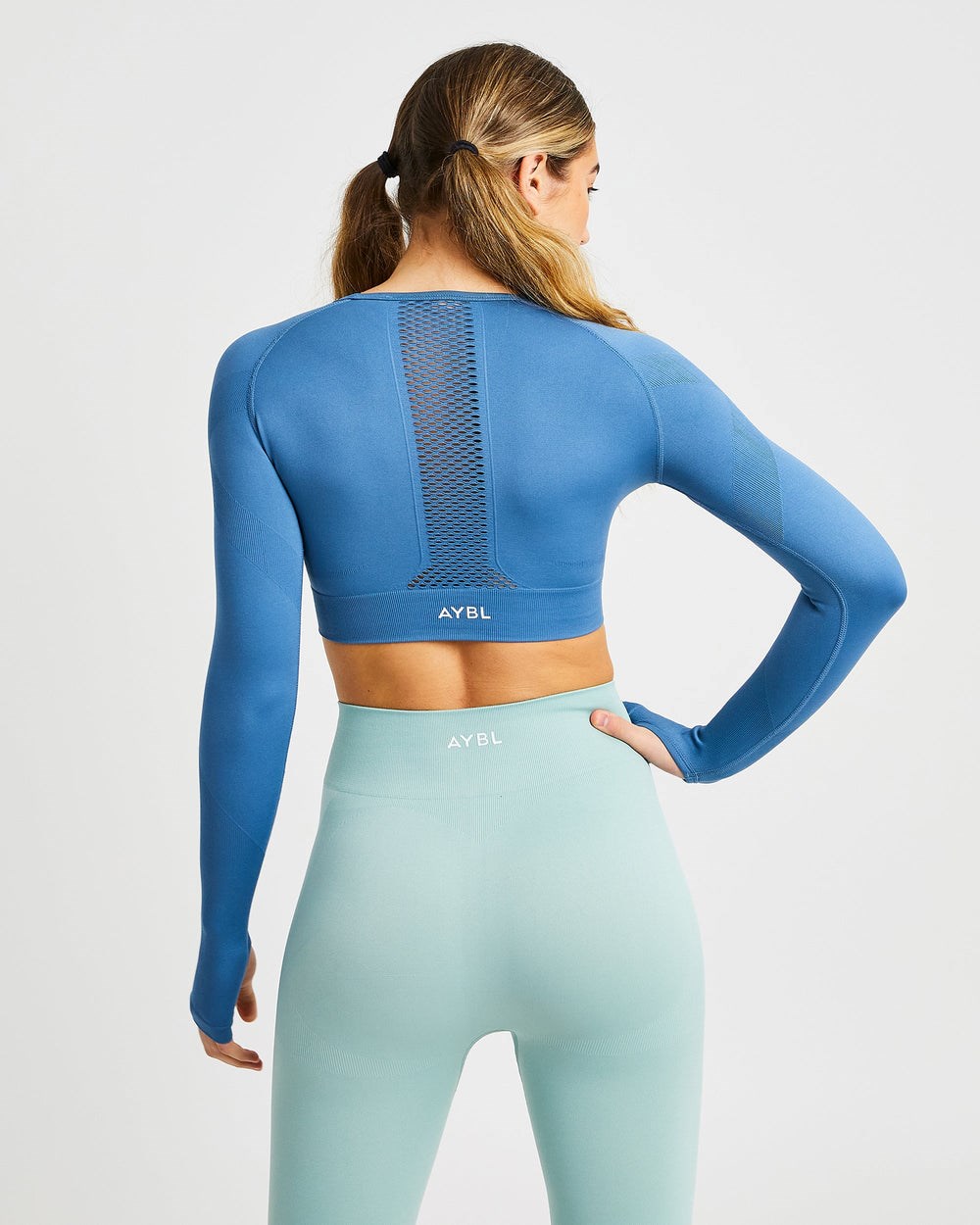 AYBL Reform Seamless Long Sleeve Crop Top Azules | DOWZP0584