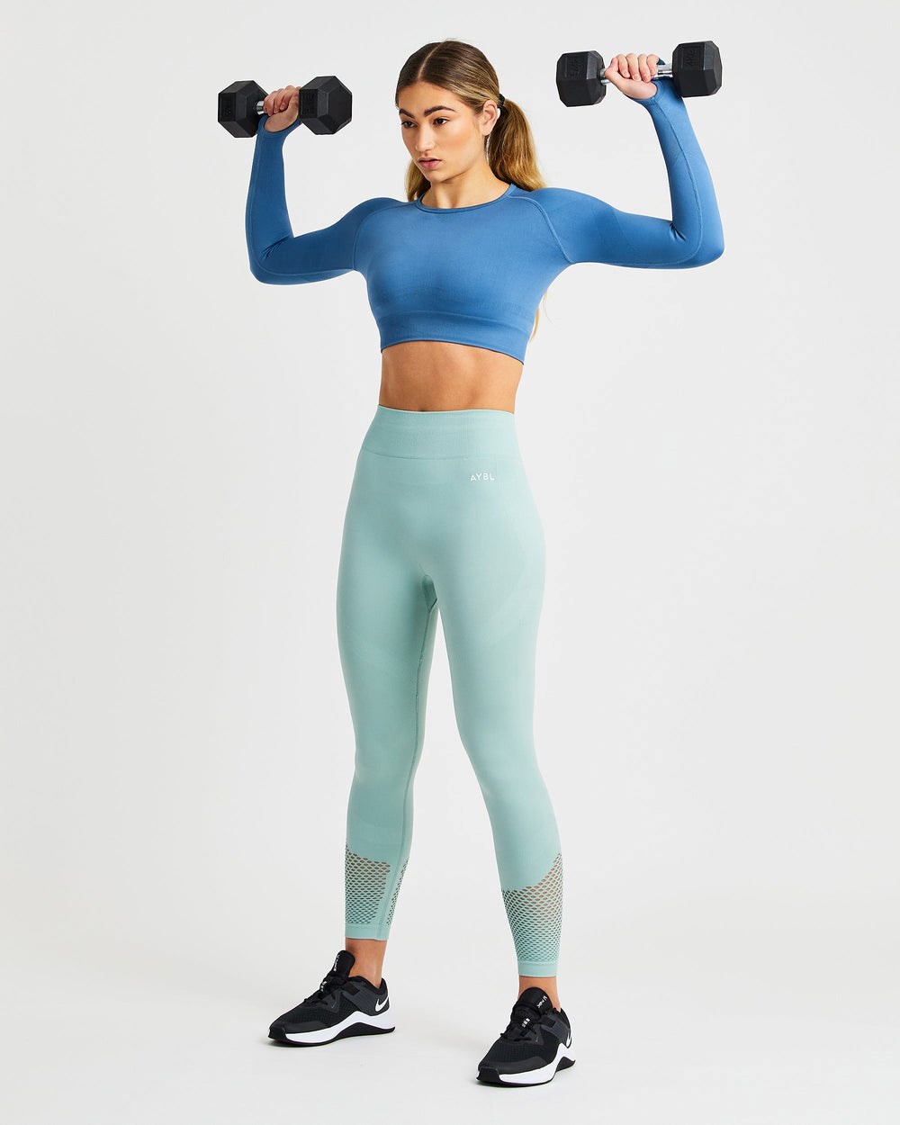 AYBL Reform Seamless Long Sleeve Crop Top Azules | DOWZP0584