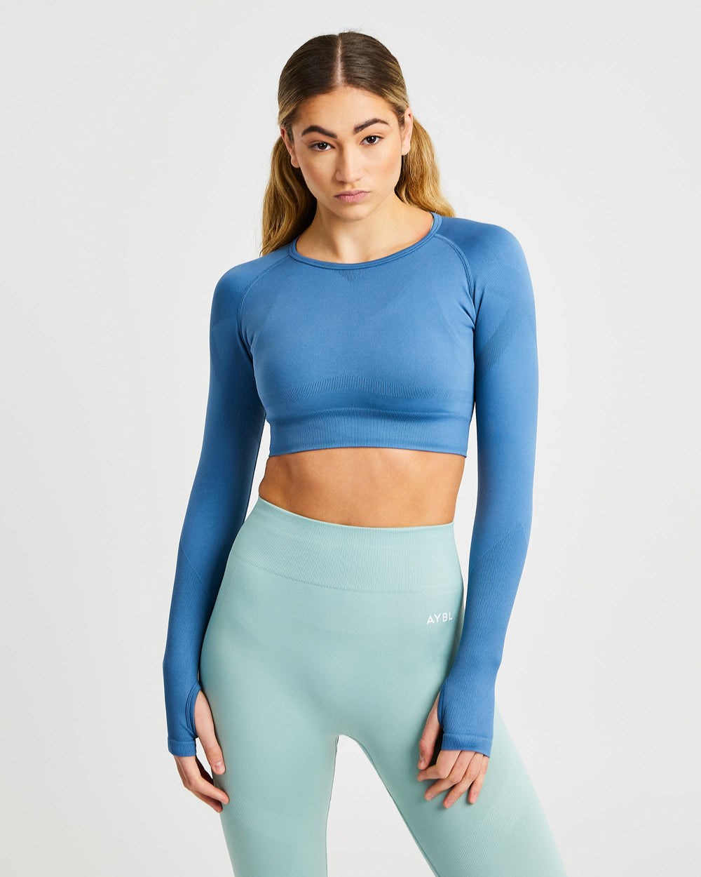 AYBL Reform Seamless Long Sleeve Crop Top Azules | DOWZP0584