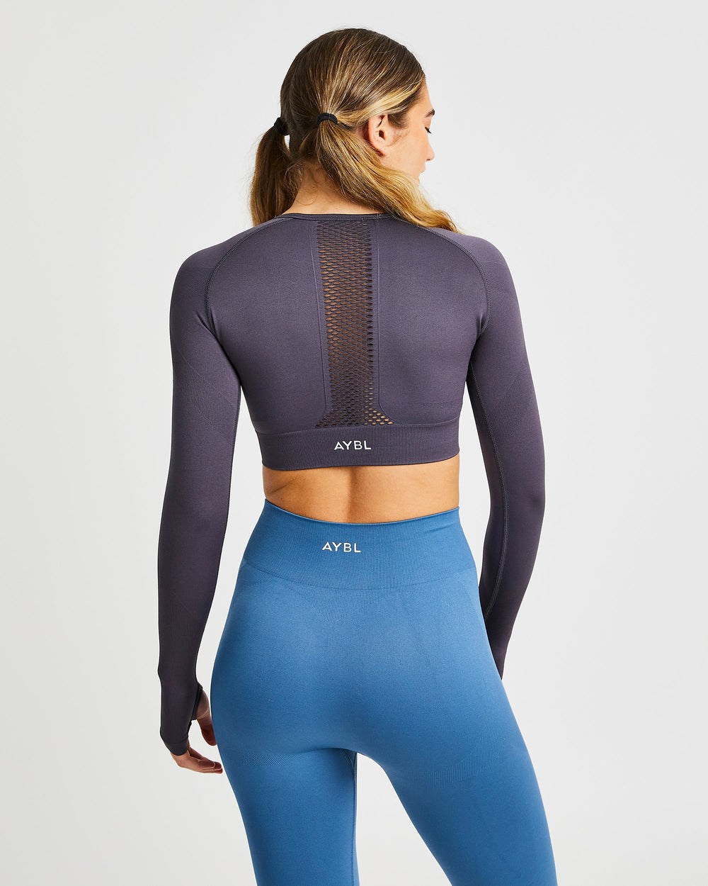 AYBL Reform Seamless Long Sleeve Crop Top Charcoal | HFVXA3819