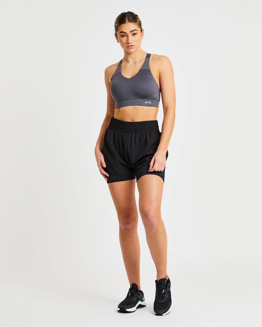 AYBL Sportive Open Back Sports Bra Charcoal | SWQCV6248