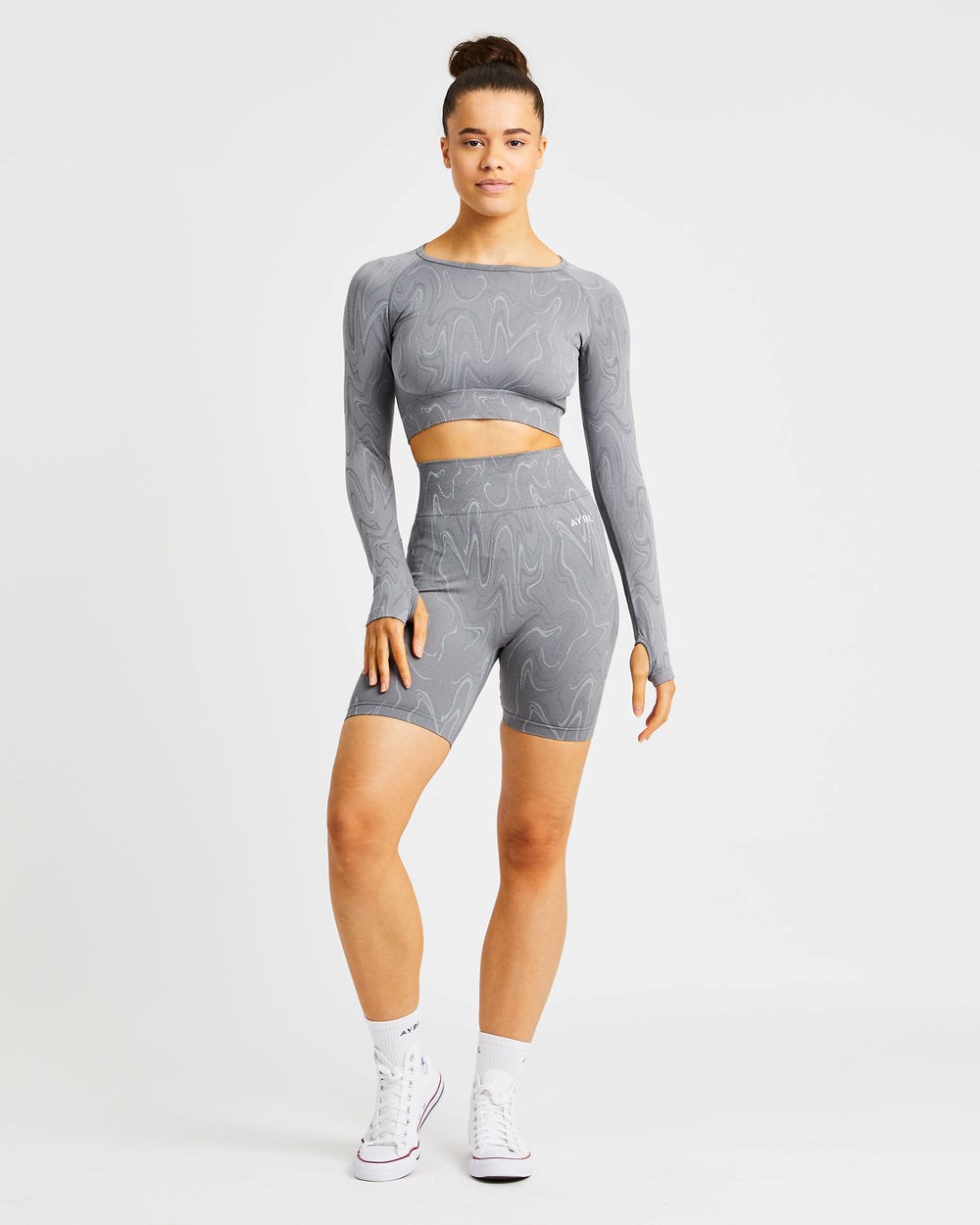 AYBL Velocity Seamless Long Sleeve Crop Top Gris | EOJCM9302