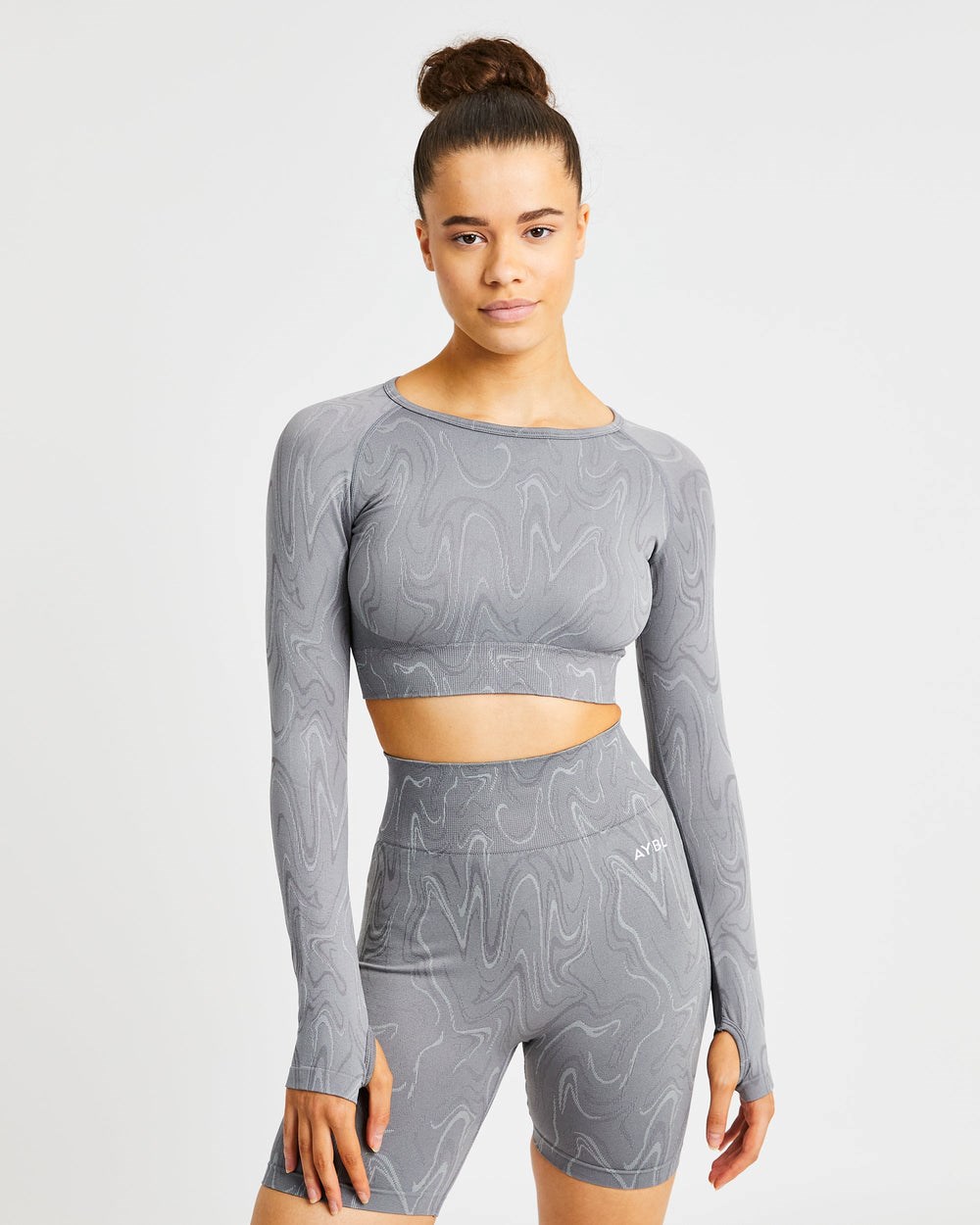 AYBL Velocity Seamless Long Sleeve Crop Top Gris | EOJCM9302