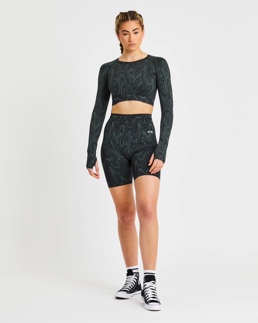 AYBL Velocity Seamless Long Sleeve Crop Top Negras | FISBM4352