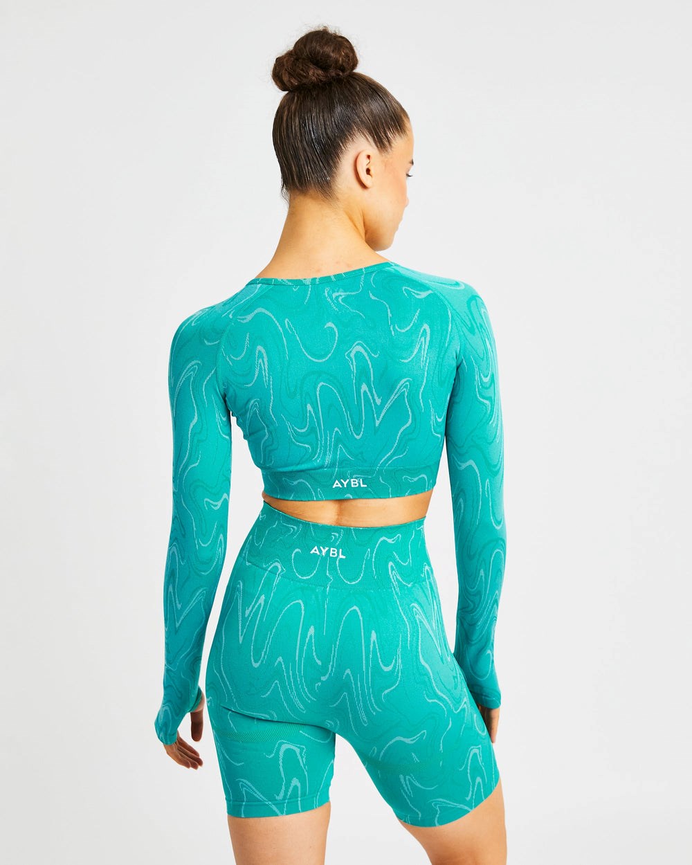 AYBL Velocity Seamless Long Sleeve Crop Top Turquesa | ISWHB3067