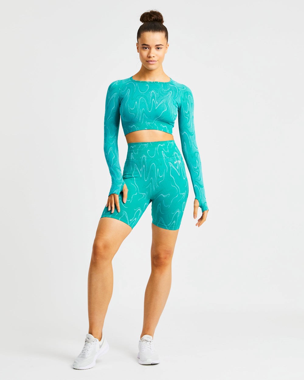 AYBL Velocity Seamless Long Sleeve Crop Top Turquesa | ISWHB3067