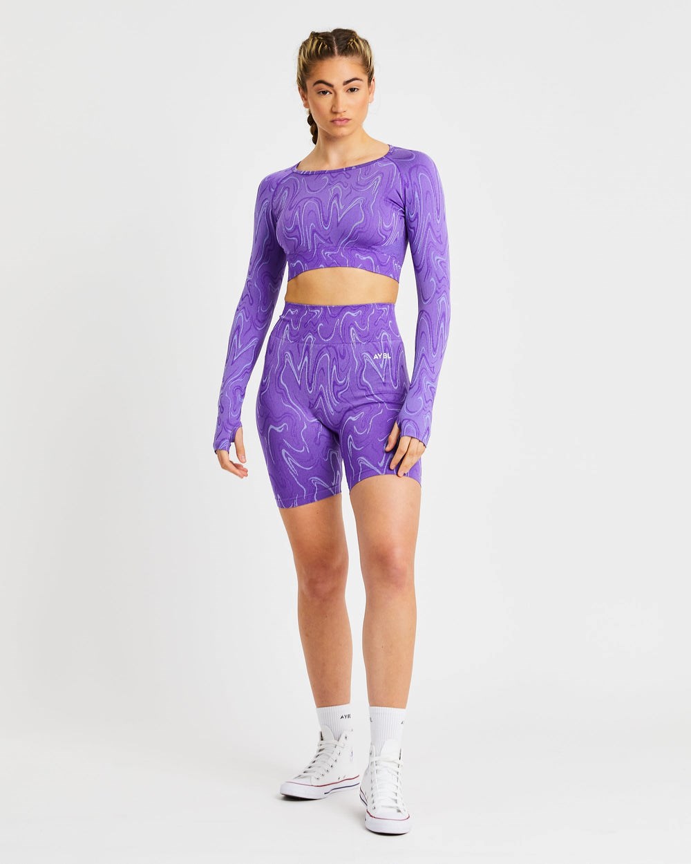 AYBL Velocity Seamless Long Sleeve Crop Top Moradas | KECSX9824