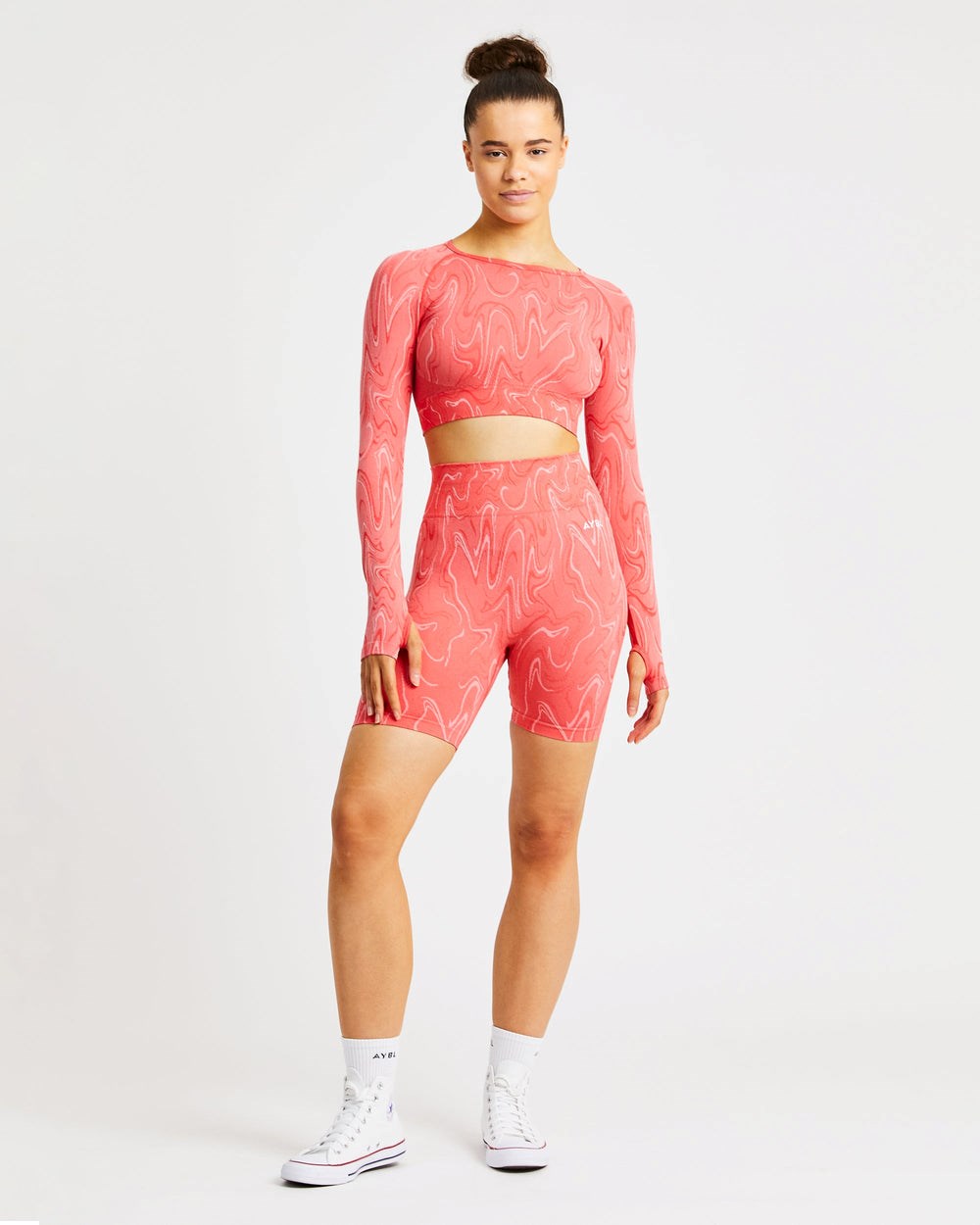 AYBL Velocity Seamless Long Sleeve Crop Top Coral | QNJDH8413