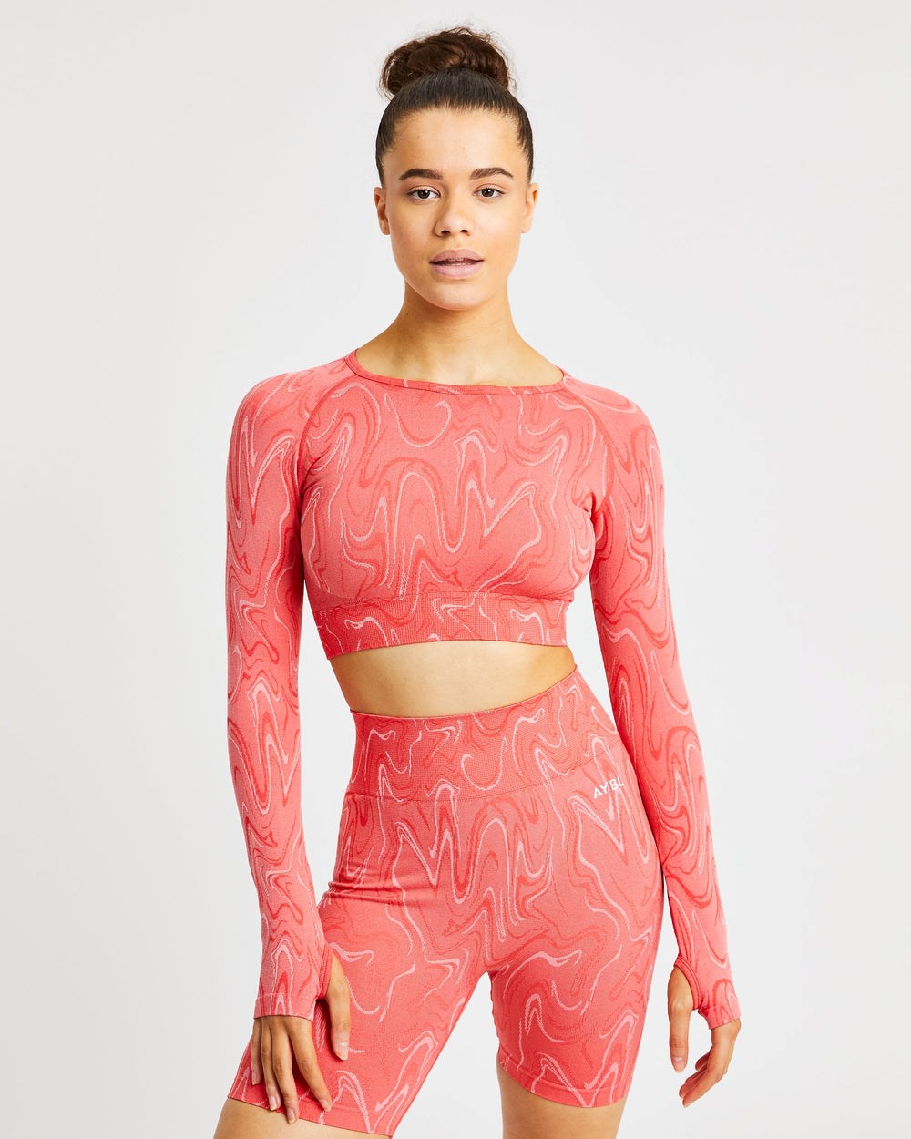 AYBL Velocity Seamless Long Sleeve Crop Top Coral | QNJDH8413