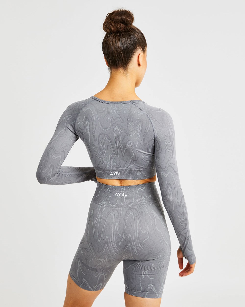 AYBL Velocity Seamless Long Sleeve Crop Top Gris | UFWDM5736