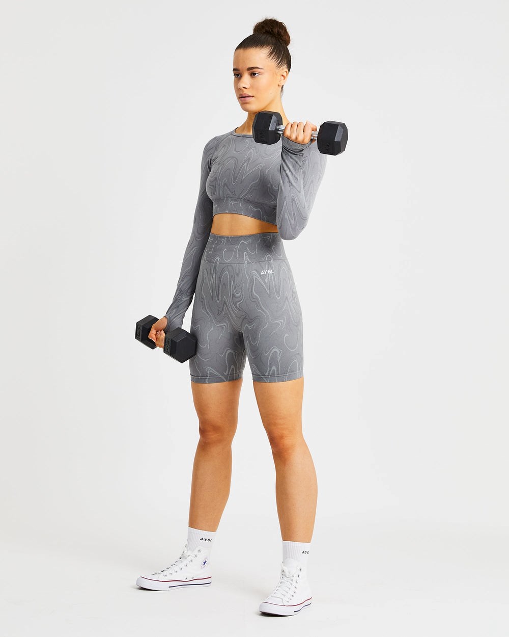 AYBL Velocity Seamless Long Sleeve Crop Top Gris | UFWDM5736